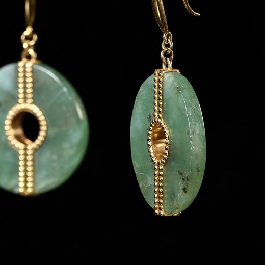 高古碧玉玦+18K金镶嵌耳环 商品图2