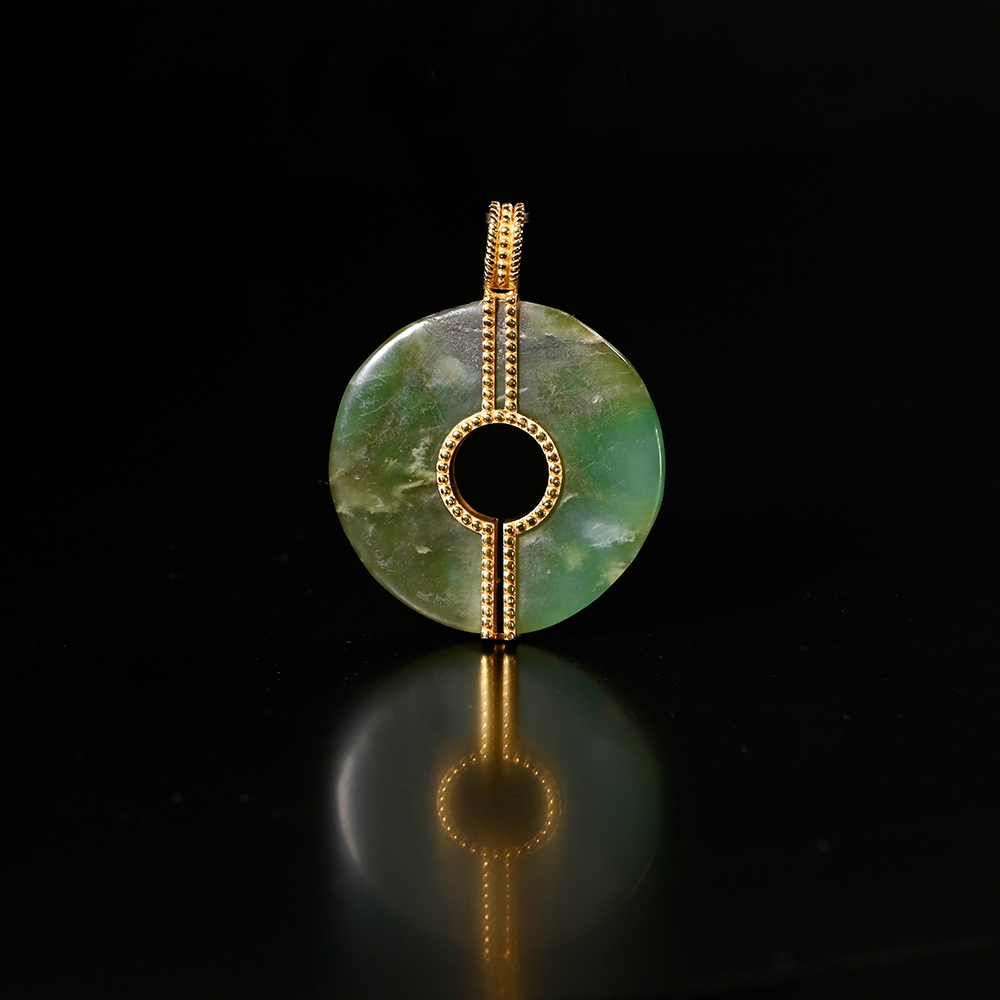 高古碧玉玦+18K金镶嵌项坠