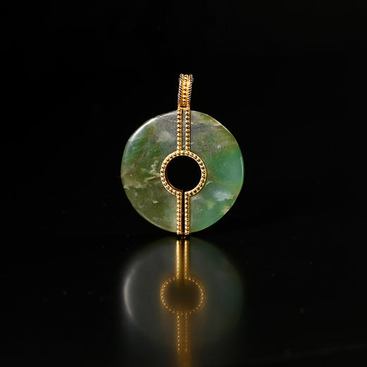 高古碧玉玦+18K金镶嵌项坠 商品图0