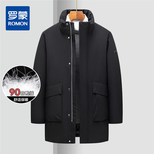 罗蒙冬季羽绒服90白鸭绒保暖舒适立领中长款棉服休闲日常通勤羽绒服外套 商品图2