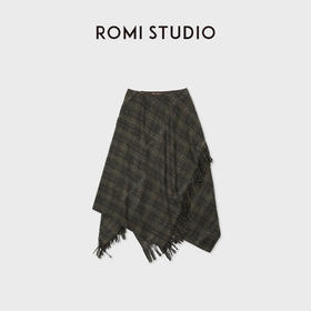 ROMI STUDIO“优雅灵动”羊毛混纺多裁片格纹流苏半裙 RWCWXG6195