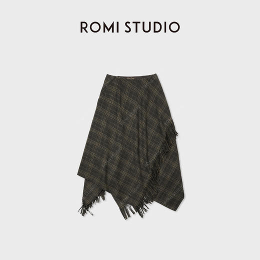 ROMI STUDIO“优雅灵动”羊毛混纺多裁片格纹流苏半裙 RWCWXG6195 商品图0