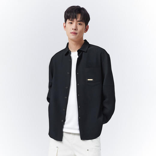 GXG男装【华夫格肌理】25春季简约翻领工装贴袋男式长袖休闲衬衫K&C 商品图5