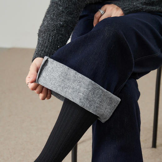 【九分-加绒-阔腿】逸阳冬新品保暖拉毛厚牛仔不易褪色显瘦小个子阔腿裤1355RV 商品图6