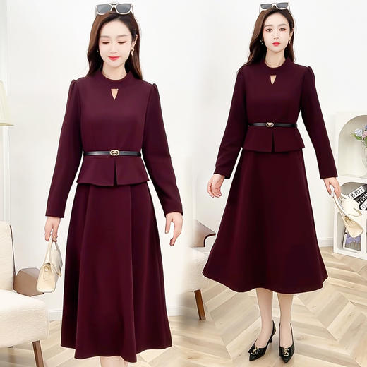 QYM 5509假两件裙喜婆婆喜妈妈修身显瘦腰带连衣裙 商品图3
