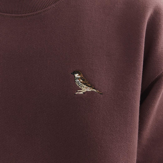 吃茶去chichaqu25秋冬重磅全棉圆领卫衣复古宽松加厚纯棉刺绣麻雀 商品图2