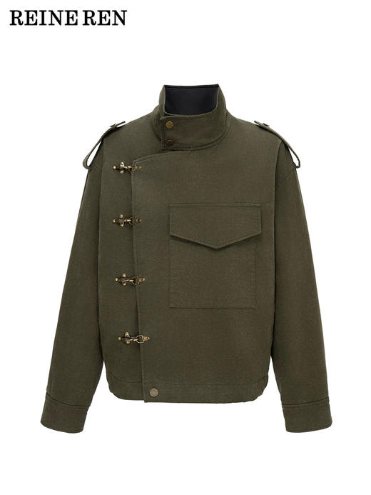 水洗复古绿户外短夹克上衣 商品图1
