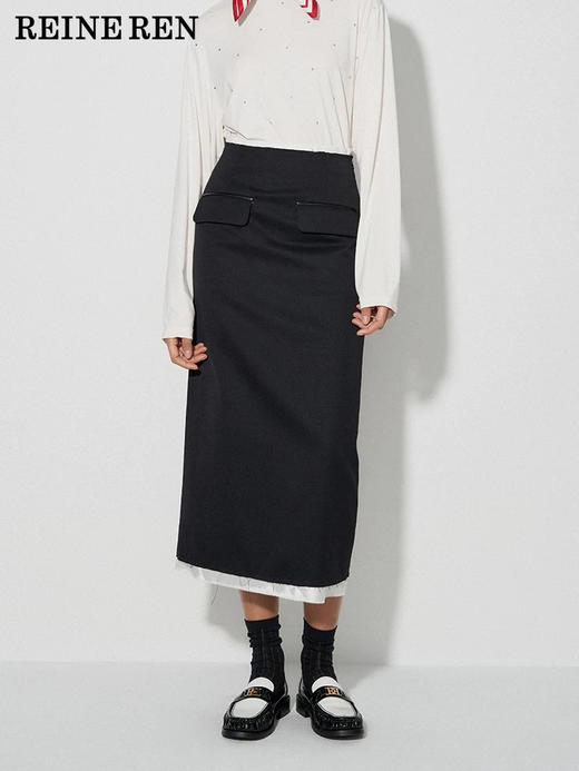 双贴袋直筒长半裙 商品图0