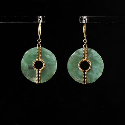 高古碧玉玦+18K金镶嵌耳环 商品图1