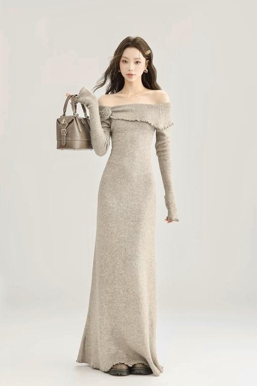 SIA SAYLOR 性感一字肩修身针织连衣裙 21793 商品图0