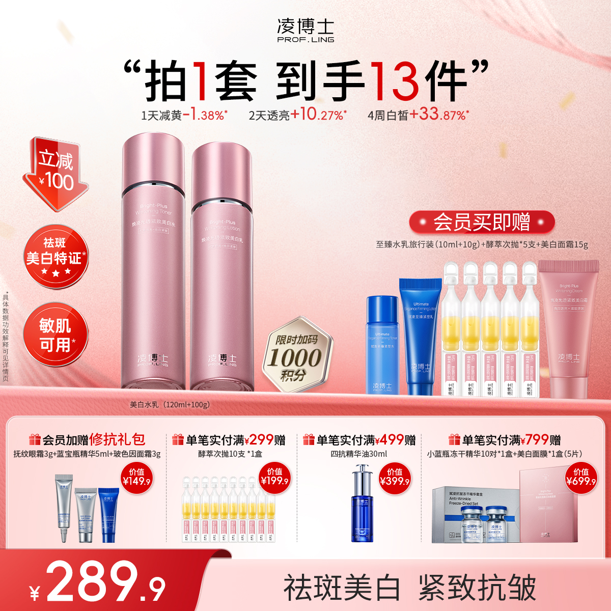 【年终回馈】新品首发·凌博士焕凌光透紧致美白水乳套装美白祛斑特证水乳