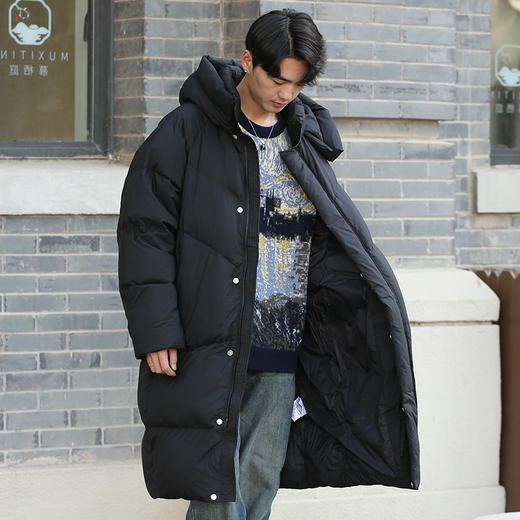 DRONKOO 2025 连帽后幅织带前斜绗线中长款厚羽绒服 商品图2