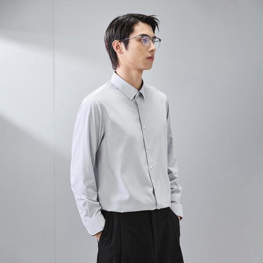 GXG男装【含桑蚕丝】25秋季简约纯色日常休闲男式翻领长袖衬衫K&C 商品图5