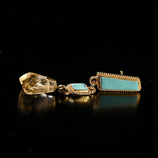 商代绿松石+南亚高古黄水晶不对称耳环 商品图4