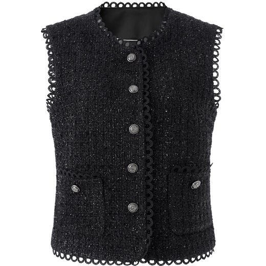 「高货wl」全新升级【铂金会员321/天猫429/差价108】(00313)洛诗气质羊毛混纺马甲2025秋冬蕾丝花边小香风无袖外套女 商品图2