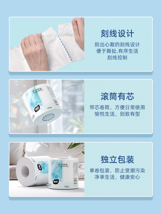 植护 气垫有芯卫生纸（碎冰蓝系列）100*120/5层 125g 12卷*1提 商品图3