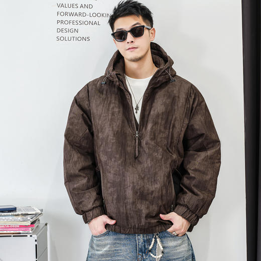 徐太浪【时尚迷彩 抽绳连帽】半拉链羽绒服男冬季保暖防寒服外套 商品图0