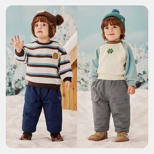 【夹棉】迷你巴拉男童宝宝长裤亲肤保暖内里填充棉舒适裤子冬新款 商品图2