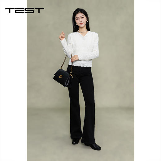 冬上新法式V领蕾丝修身收腰打底衫1254135 商品图2