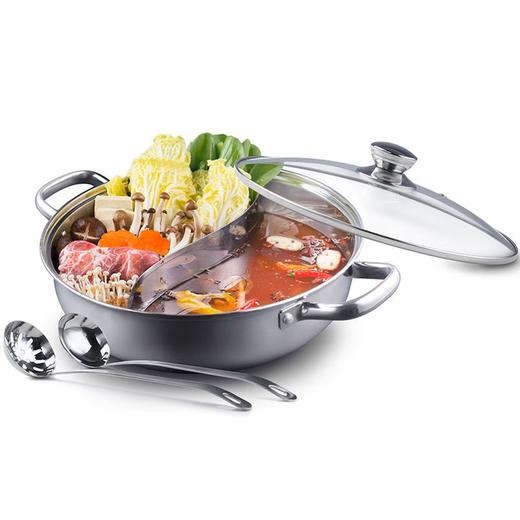 博堡 悦雅鸳鸯火锅 食用级304不锈钢 内直径30CM黄金容量 送不锈钢勺 净重3.5斤 商品图3