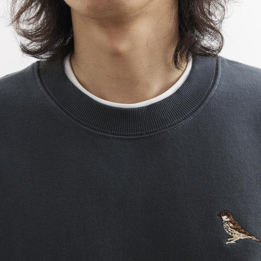 吃茶去chichaqu25秋冬重磅全棉圆领卫衣复古宽松加厚纯棉刺绣麻雀 商品图9