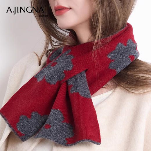 【100%澳洲羊毛】阿菁娜温暖提花双面加厚保暖羊毛小围巾F30D320008 商品图3