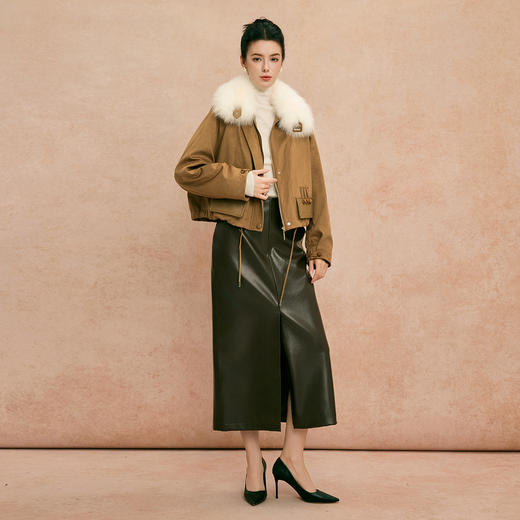 QP603斯尔丽2025冬季新款狐狸毛内胆鹅绒保暖轻薄短款廓形时尚皮草 商品图3