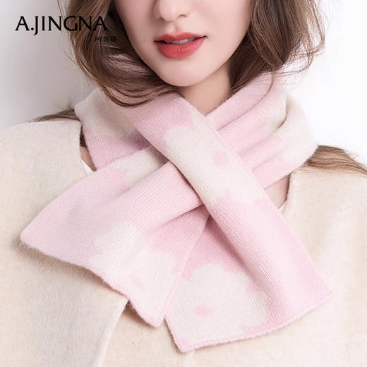 【100%澳洲羊毛】阿菁娜温暖提花双面加厚保暖羊毛小围巾F30D320008 商品图2