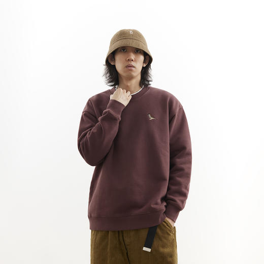 吃茶去chichaqu25秋冬重磅全棉圆领卫衣复古宽松加厚纯棉刺绣麻雀 商品图1