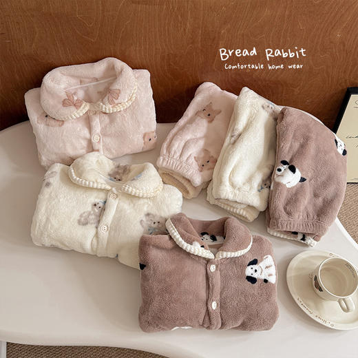 【99元起2套】面包兔儿童珊瑚绒家居服2025秋冬男童女童加厚加厚牛奶绒睡衣套装 商品图1
