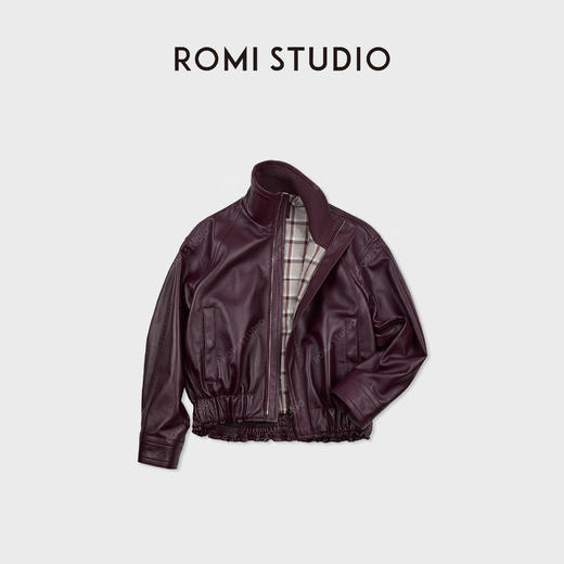 ROMISTUDIO英国进口哑光小羊皮抽褶轮廓感皮衣外套 RWCAWU6763 商品图0