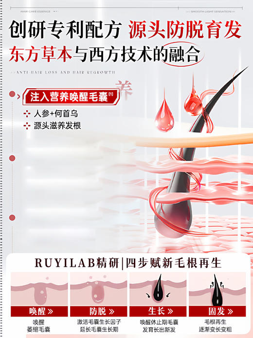 【国妆特字认证】儒意·臻萃防脱精华液 稳固发根 减少掉发 滋养头皮 减少出油 温和配方无刺激 100ml/瓶 商品图1