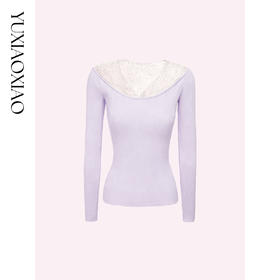 余潇潇【念念繁星】气质透肤烫钻网纱拼接V领针织修身打底衫内搭