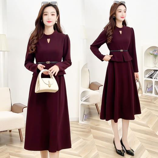 QYM 5509假两件裙喜婆婆喜妈妈修身显瘦腰带连衣裙 商品图1