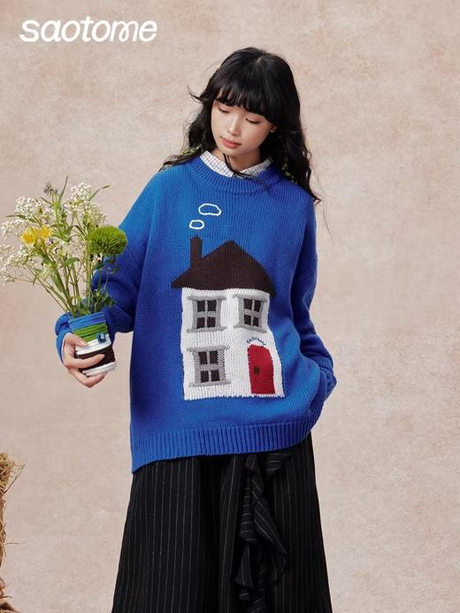 早已女惠子saotome/STMMY13058/彩色小房子粗织圆领毛衣 商品图2