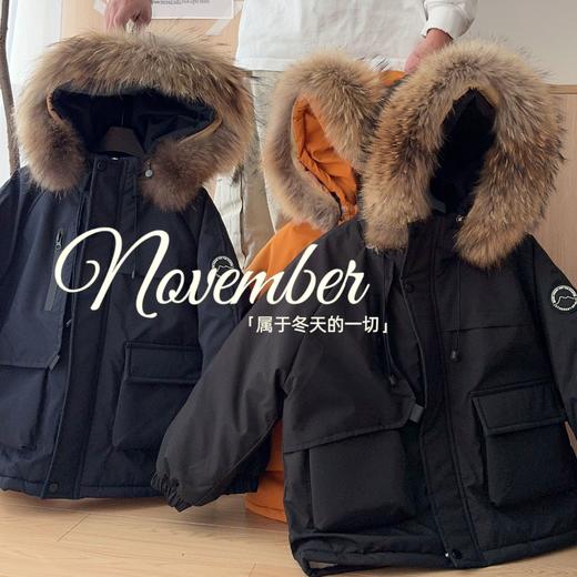 3-5天发货（爆单5-7天）！！！【保暖服饰丨吾家加棉加毛毛领派克棉服 】120-170码可选，柔软蓬松，防风保暖，内里兔毛亲肤细腻，做工板正，立体工装口袋，版型宽松，可包容多种身材，男孩女孩都适合~ 商品图1