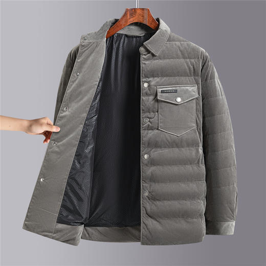 罗蒙白鸭绒羽绒服翻领灯芯绒面料保暖舒适暖和休闲通勤日常棉服外套 商品图5