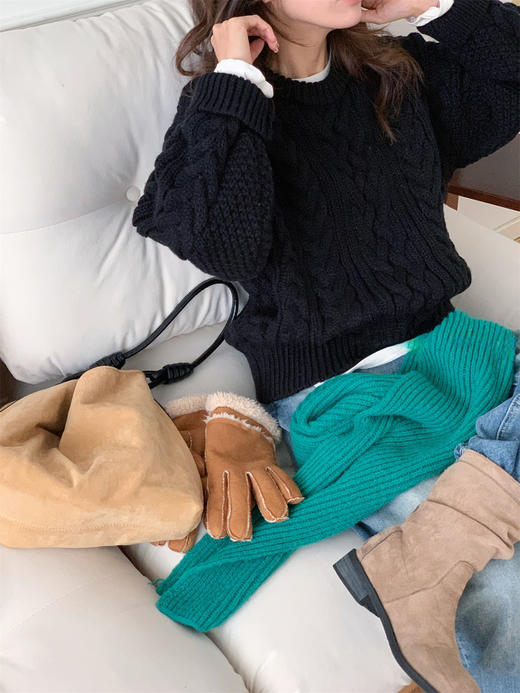 【YW】无忧购韩系复古浮雕麻花毛衣女秋冬慵懒纯色针织上衣2246#（截单后3-5天发货） 商品图6