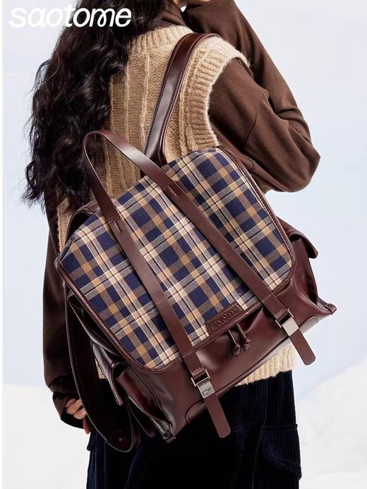 早乙女惠子saotome/STMPSBB14738/格纹皮双肩包 商品图0