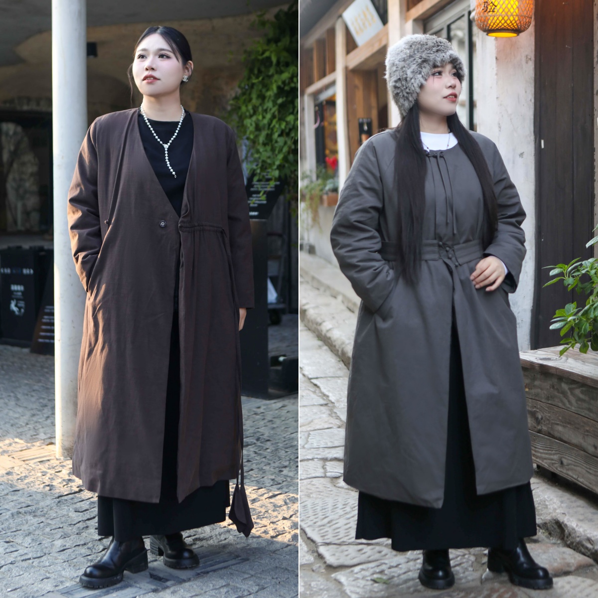 一周发货【不压肩 防跑绒 90白鸭绒羽绒服】2色高级灰、质感咖，灰色面布85%棉，15%亚麻；咖色46%天丝，41%棉，13%亚麻，新国标白鸭绒填充，附检测证明，老钱松弛感羽绒外套，行走的保暖小被子