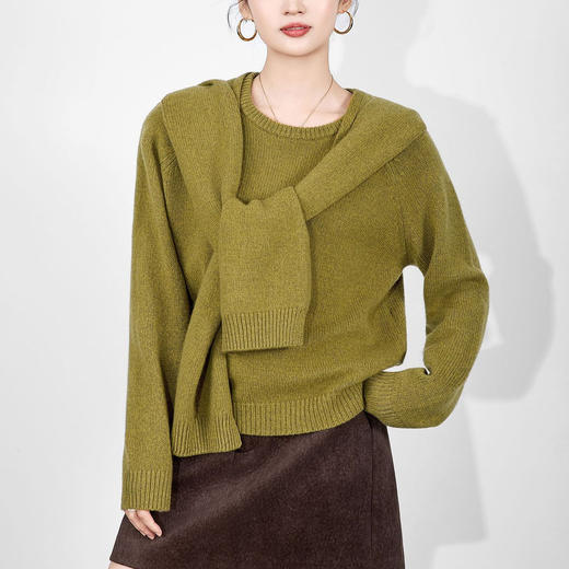 「高货wl」全新升级【铂金会员367/天猫489/差价122】(00514)洛诗琳密织连帽围巾美丽诺羊毛上衣2025冬季气质针织毛衣 商品图2