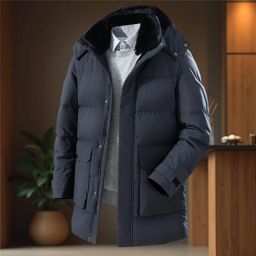 【可拆卸帽 獭兔毛领】罗蒙羽绒服男士中长款爸爸装保暖舒适羽绒服外套 商品图8