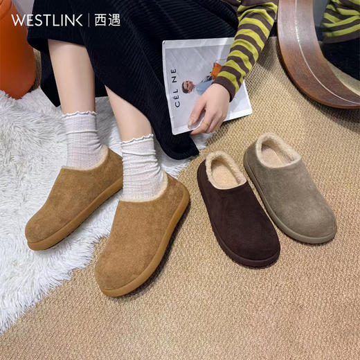 西遇一脚蹬勃肯鞋女新款冬季复古外穿毛毛鞋保暖加绒雪地靴K0057321 商品图0