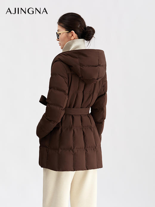 【商场同款】阿菁娜冬季新款锁绒菱格羽绒服绒帽亲肤恒久蓬松久穿不变形A30D216015 商品图3