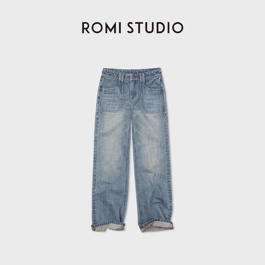 ROMI STUDIO“桃心牛仔”水洗石磨美式高腰垂坠牛仔长裤 RWCAX87047 商品图1