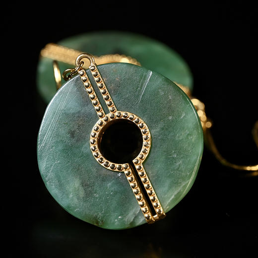 高古碧玉玦+18K金镶嵌耳环 商品图5