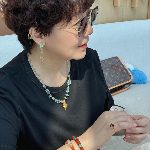 商代绿松石+南亚高古黄水晶不对称耳环 商品图8