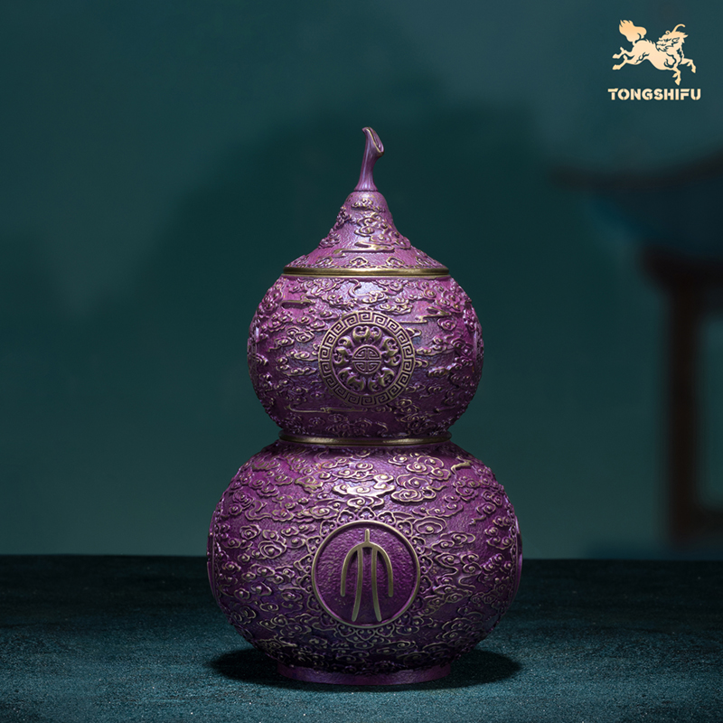 铜师傅《紫气东来双层茶叶罐》客厅桌面茶叶罐铜摆件 家居工艺品