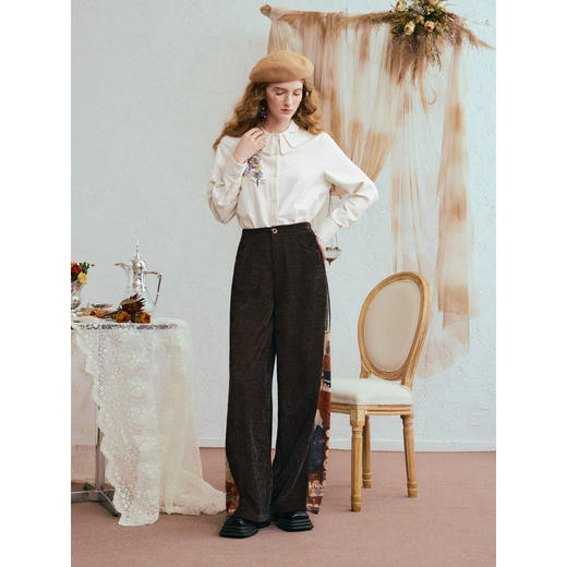 两三事 夜色垂坠 2025冬季新款复古印花拼接雪尼尔休闲裤女宽松 商品图2