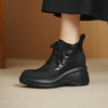 【预售5天】7cm黑色羊反绒松糕厚底高跟系带马丁靴软皮圆头短靴子加绒DTN-605-8 商品缩略图0
